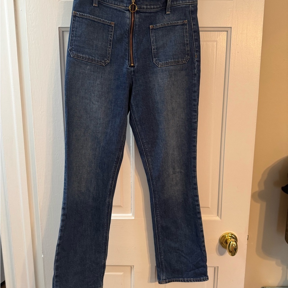 Aritzia Denim Forum Just Peachy Jeans 28 High Rise Straight Front Zip Cropped